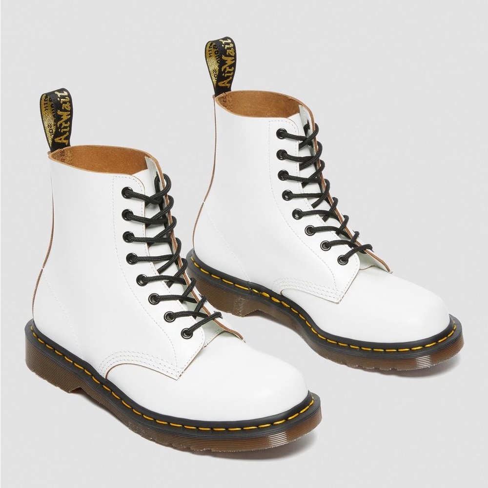 Dr. Martens AirWair 1460 Vintage 8-Eye Leather Lace Up Boots, White, Womens 9 US